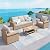Patio Furniture Set 4 pcs, Wicker Rattan Outdoor Furniture with 5.5” Thick Cushions, 3-Seat Sofa, 2 Chairs and Coffee Table, Outdoor Conversation Set for Garden Backyard Deck, 5 Seats Beige