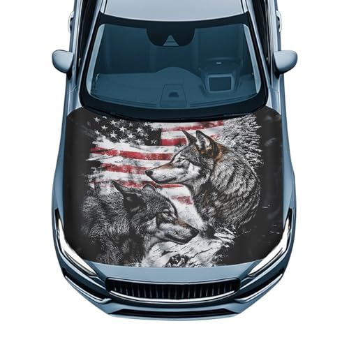 Image of Flag Wolf Flag Car Hood Cover Easy Installation Car Hood Cover Protector Removable Automotive Accessories Fabric Hood Cover All-Season Protection for Car Decor
