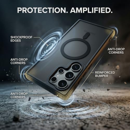 Image of amazon basics Designed for Samsung Galaxy S23 Ultra 5G Case | Strong Magnet Camera Protection Translucent Matte Hard Back Cover Compatible with Mag-Safe (TPU+Polycarbonate | Frost Black)