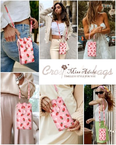 Image of Miss Adola Phone Purse Crossbody Bags for Women - Leather Small Cell Phone Wallet RFID Blocking with Card Slots & Adjustable Strap Cute Designer Aesthetic Cross Body Bags, Strawberry