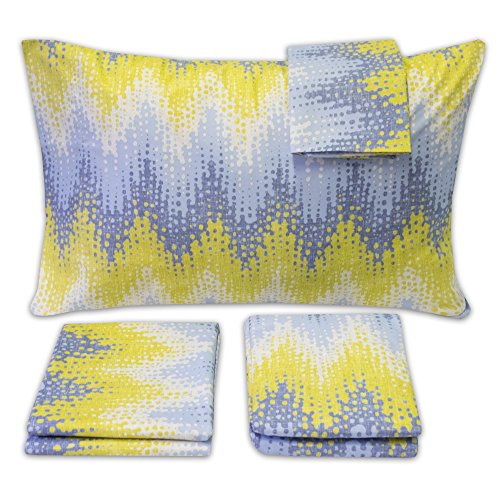 Image of 1500 Supreme Collection Extra Soft Malibu Bright Yellow Blending with Gray Chevron Pattern Sheet Set, Twin- Luxury Bed Sheets Set with Deep Pocket Wrinkle Free Bedding, Twin