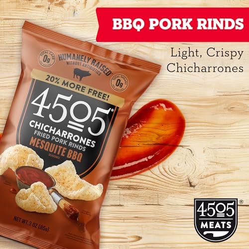Image of 4505 BBQ Seasoned Chicharrones, Fried Pork Rinds - Barbeque Flavored Pork Skins - Low Carb, Gluten-Free, Protein Snack - 3oz (Pack of 12)