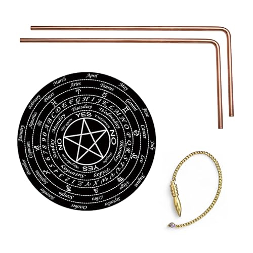 Image of Copper Dowsing Rods Pair for Vastu | 8 mm Diameter | Set with Board & Brass Pendulum (Assorted) | Aura Energy Scanner | Reiki | Dowsing Rods | L-Rod | Without Handle