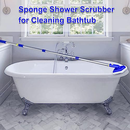 Ittar Mutil-Purpose Scrub Brush With 3-Section Adjustable Long Handle, 56" Tub Tile Scrubber, 2-In-1 Shower Cleaning Brush & Sponge, Stiff Bristles Cleaner Tool For Cleaning Shower Bathroom Bathtub #TOP4