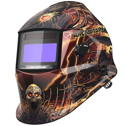 ARCCAPTAIN Welding Helmet Auto Darkening, 1/1/1/1 True Color Welding Hood, 4 Arc Sensor 1/25000s Response Time Solar Powered Weld Hood Helmet, Death Skeleton