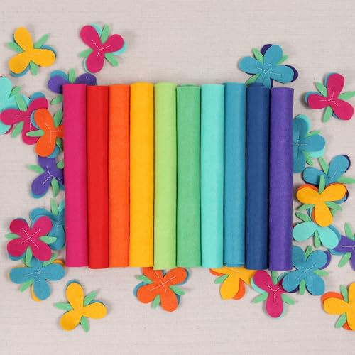 Benzie Design Wool Felt, 10 pcs 9"x12" in Bright Colors, 1 mm Thick, Soft & Pliable, Wool Blend Felt, Bright Side 9"x12"