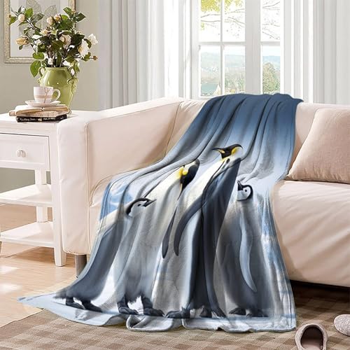Couverture polaire microfibre pingouins 150x200cm pour canapé