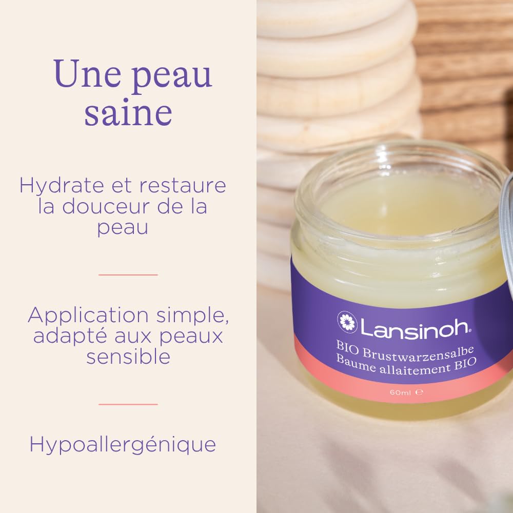 Lansinoh - Baume Allaitement Bio - 100% Naturel - Hydratation & Protection des Mamelons - Calme Sécheresse, Irritations & Rougeurs - Sans Additifs - Sûr pour Bébé - Multi-usage peau sèche