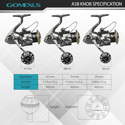 Image of GOMEXUS Power Knob Compatible for Shimano Stradic FK Sustain FI 1000-4000 Daiwa Saltist Back Bay LT 3000 4000 Caldia 2000-4000 Direct Penn Pursuit Drill Fitment Reel Handle 41mm