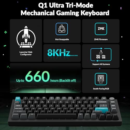 Image of Keychron Q1 Ultra 8K 75% Wireless Mechanical Keyboard, Aluminum Hot-Swappable RGB, Banana Switch, 82 Keys, 600h Battery Life, 2.4GHz /Bluetooth /Wired, ZMK Programmable, Mac Windows Linux - Black