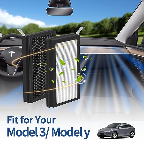Image of Model 3 /Y Air Filter Compatible with Tesla Model 3 Model Y Accessories 2016 to 2023 Version, Premium HEPA and Activated Carbon 2-IN-1 Cabin Air Filters, 1 Set of Model 3 Filter Kit with Removal Tools