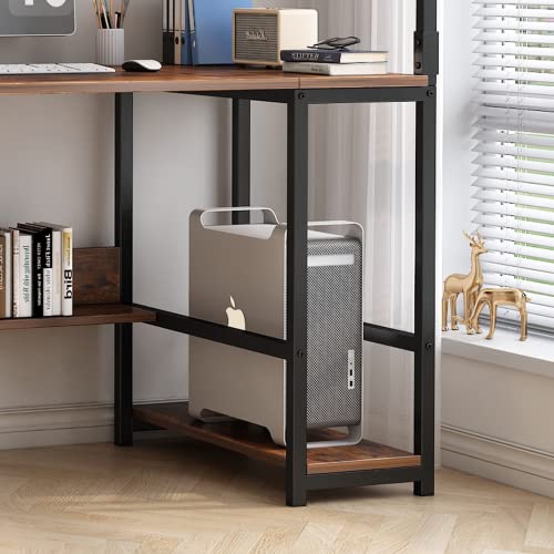 Alisened Computer Desk With 4 Tier Shelves, 43 Inch Study Writing Table With Storage Bookshelves, Modern Compact For Home Office Workstation, Tower Desk With Steel Frame #TOP5