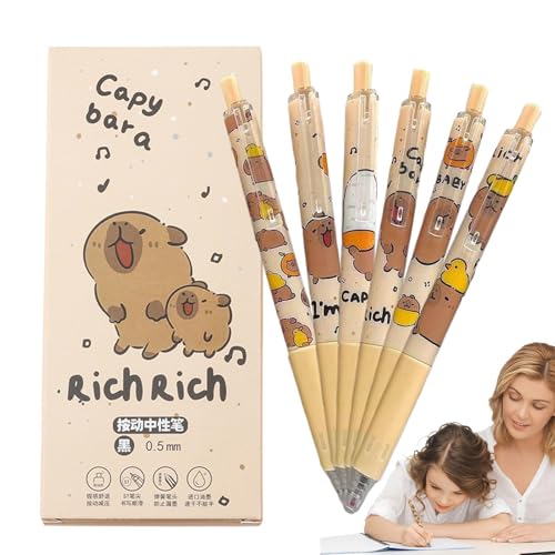 Capybara - Bolígrafos de gel retráctiles Capybara, juego de bolígrafos de gel borrables, bolígrafos de tinta de gel borrables con dibujos animados Capybara, 0,5 mm, punta fina retráctil