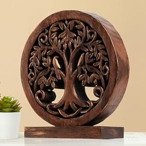 Decozen handcrafted solid wood tree of life sculpture valentines day gift for her and him great for mantel fireplace home and foyer decor  urban country home decor