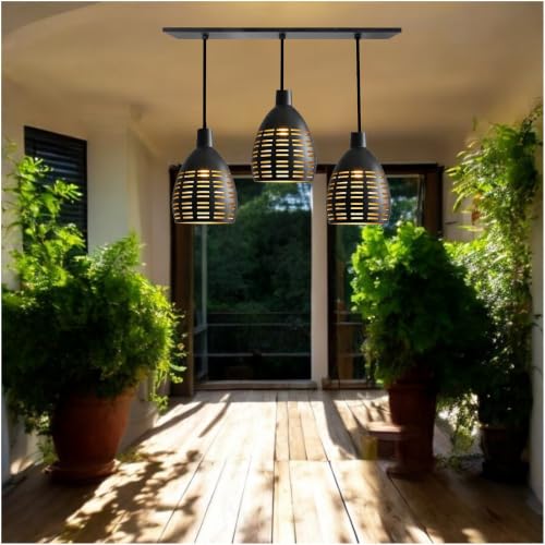 Image of GreyWings Antique Hanging Light for Home, Black Aluminium Pendant Light with 3 Lights, Ceiling Lamp, (Bulb not Included) 3 Linear Set