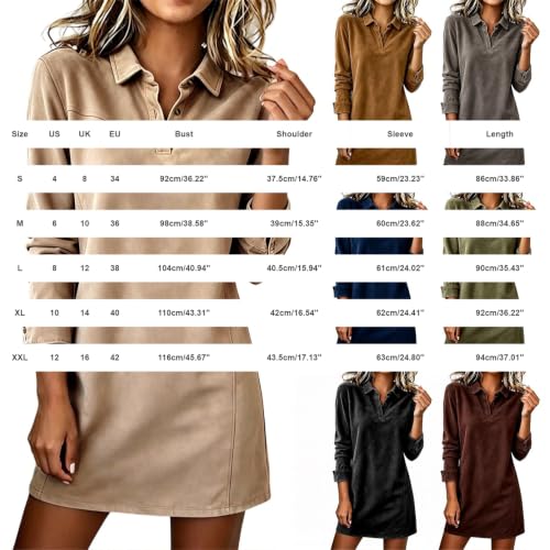 Betadog Womens Fall Dresses V Neck Long Sleeve Casual Mini Dress Khaki M - image 6