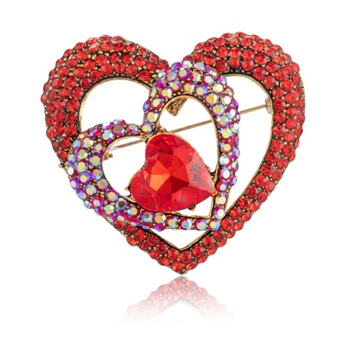 Image of LAXPICOL Vintage Cute Red Love-Heart Austrian Crystal Brooch Broach Pin for Women
