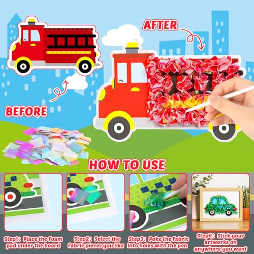 Image of Lonfliness 8PCS Poke Craft Kit Transportation Vehicle No-Mess Fabric Sewing Art Puzzle Puncture Painting Truck Car Gift Creative Activity Game Birthday Party Favors