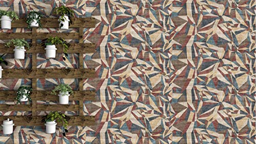 Image of DWELLSINDIA Wood Art Polygon Self Adhesive Peel and Stick PVC Wallpaper Waterproof, Scratch Resistant, Laminated (41CM X 244CM, Multicolor)