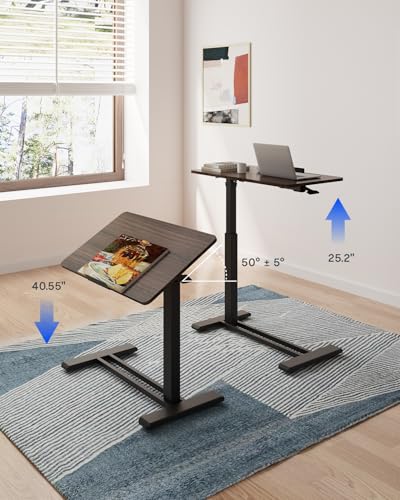 Image of FLEXISPOT H7 PRO Mobile Standing Desk Adjustable Overbed Table Pneumatic with Wheels 55Tiltable Portable Laptop Desk Rolling Computer Cart Foldable Bedside Table(27.6 inch W x 15.7 inch D, Rustic Brown)
