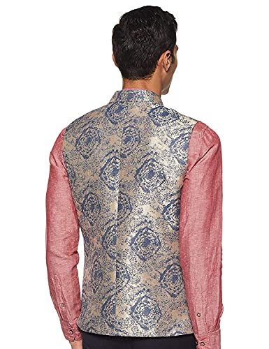 Image of MANQ Men Fawn Woven Jaquard Silk Nehru Jacket