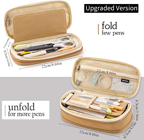 Image of FineMoe Large Pencil Case Stationery Items for Girls and Boys, Canvas Bags Pen Pencil Pouch for School College and Office, Organize Makeup Cosmetic, Aesthetic Cute Stationary Box for Daily Use (Brown)