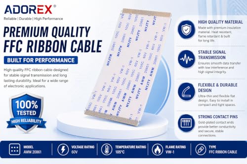 Image of Flat Flexible Cable (FFC) - Number Of Pin 60, Length 100mm, Copper & Gold Plated For LED TV, Laptop, Printer & Other Electronics Devices (Pack Of 2 Pcs.).