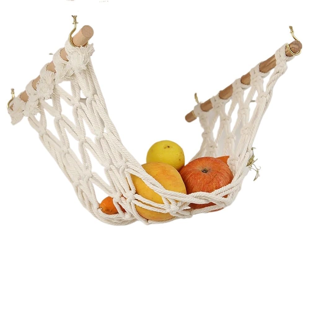 Shungong Woven Fruit Veggie Hammock With Hooks Under Cabinet Kitchen Hanging Storage Basket(Color 1)