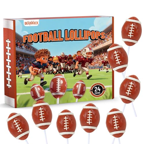 Football Candy Bulk 24 Packs, Big Game Party Football Lollipops for Football Party Favors, Birthday Favors, Team Sports Events and Championship Treats, Sports Snacks, Football Goodie Bags