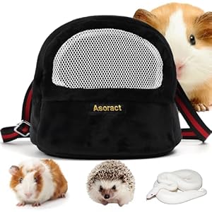 Sugar Glider Pouch Bonding Fleece Guinea Pig Carrier, Soft Comfortable Going Out Small Pets Sleeping Bag with Adjustable Strap,Breathable Mesh Window and Removable Mat for Hedgehogs (Black, L1)