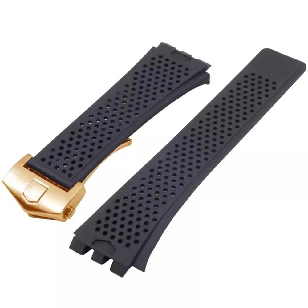 AMAUPCKCA Silicone Watch Band For TAG HEUER Carrera Series Watch Strap For Men's Concave Convex Interface Watchband Black Bracelet 22MM(Black-gold)