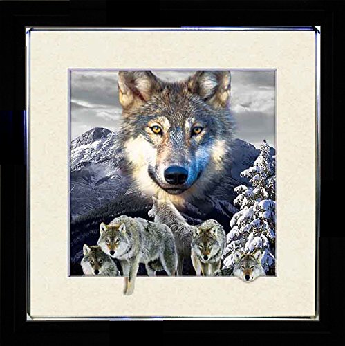 5D / 3D + Lenticular Framed 3d Picture Poster Artwork Wall Decor Holographic Pics Optical Illusion Animated Image on Canvas (With Black Frame) (Wolf Pack 02)
