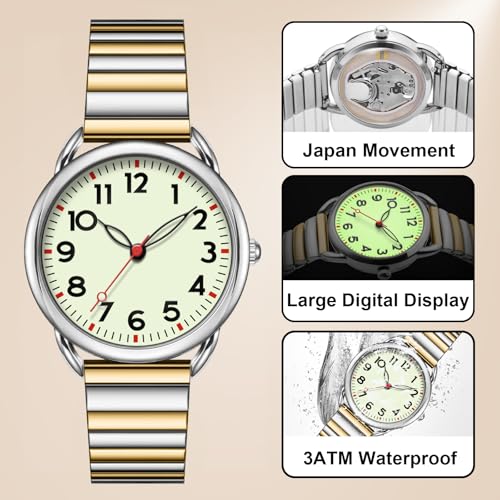 Asan Ge Watch for Women, Expansion Band Fits Various Sizes, Vintage Analog Waterproof, Fashion Luminous Dial Easy to Read, 1 Watch with 4 Straps - Easy Tool Free Replacement4