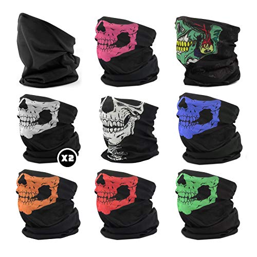 iXium® Pack of 10 Bandana Headband - Outdoor Headwear Scarf Neck Gaiter Warmer Tube Face Mask Motorbike Cycling Ski Multifunctional Skull Designs