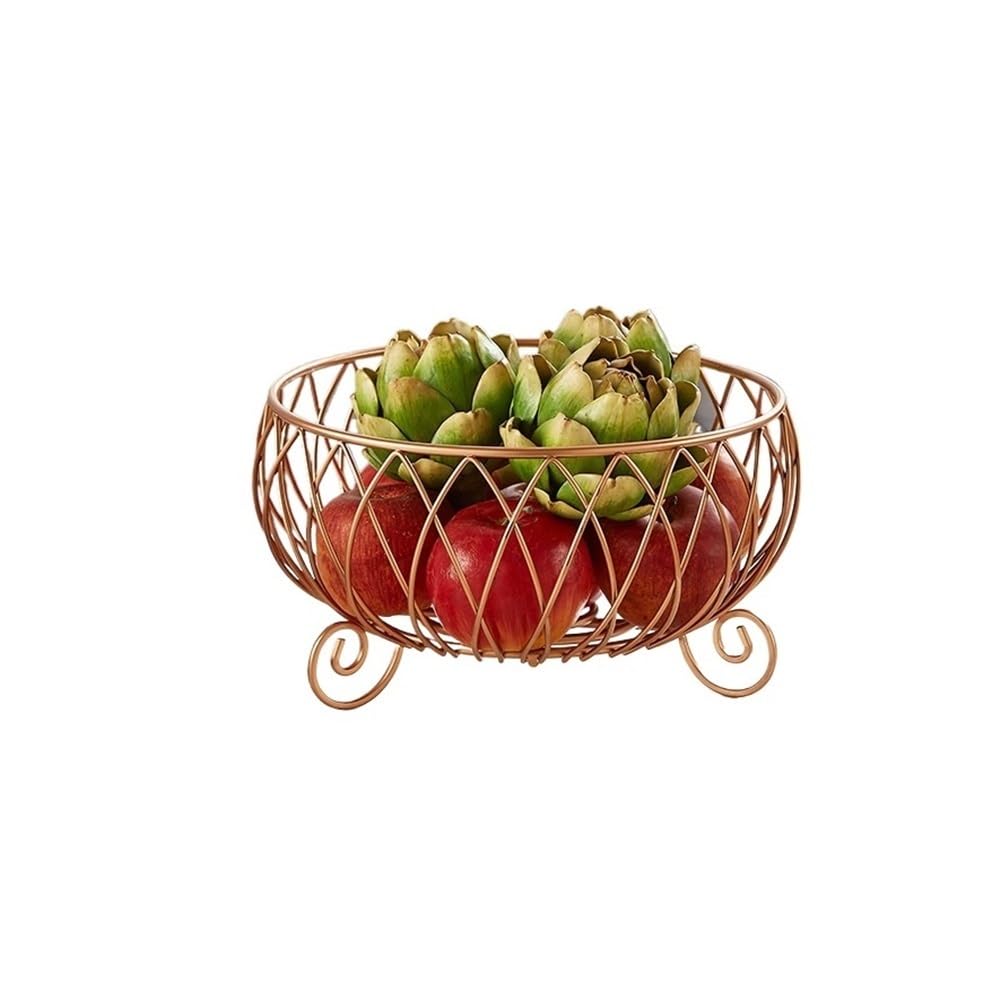 Zhaoj24-05 Fruit Racks Metal Fruit Baskets Decorative Display Basket Bowl Desktop Bread Snacks Stand(Bronze)