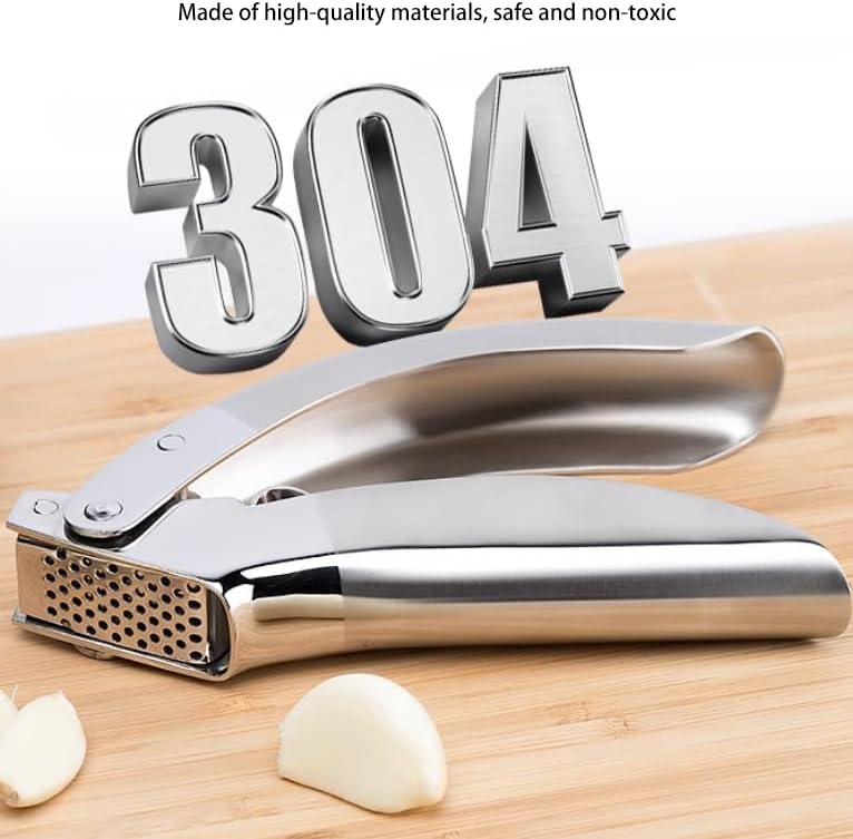 Garlic Press and Peel Set, Heavy Duty Mincer Tool, Easily Mince and Crush Garlics, Ginger, Nuts, Seeds, Large Ergonomic Handle, Peeler Included for Peeling Cloves, Kitchen Gadgets