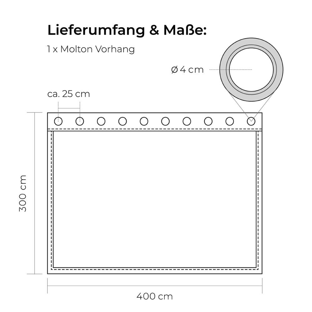 B1 Bühnenmolton konfektioniert – Molton-Vorhang Greenline, blickdichter Verdunkelungsvorhang mit 40er Ösen, ideal für Film, Foto, Theater & Event – 4 x 3 m, 320g/m2, Schwarz