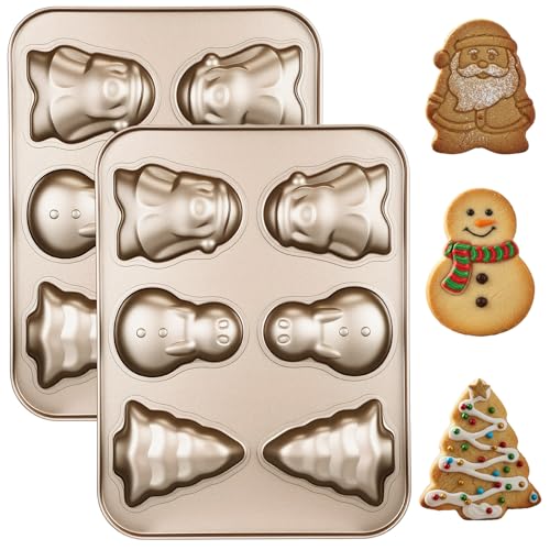 Blushtier 2 Pcs Christmas Cake Pan Mold Fluted Cake Pan with Non Stick Coating Baking Molds Bakeware...