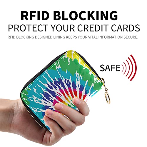 Multicolor Tie Dye Credit Card Coin wallet, RFID Blocking Compact Women Leather Card Holder, Key Change Organizer, Zipper Purse Clutch Pouch Pocket2