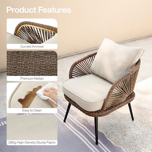 Tribesigns 4-Piece Outdoor Patio Furniture Set with Removable Waterproof Cushions, All-Weather Rattan Wicker Conversation Furniture Set with Glass Coffee Table for Garden, Pool, Porch, Balcony (Brown) - Image 4