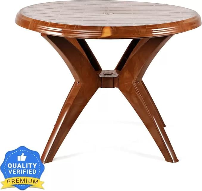 Cello Presto Round Plastic Dining Table| 4 Seater Plastic Dining Table for Home, Garden, Cafe, Indoor/Outdoor Use (Color: Sandalwood) 2