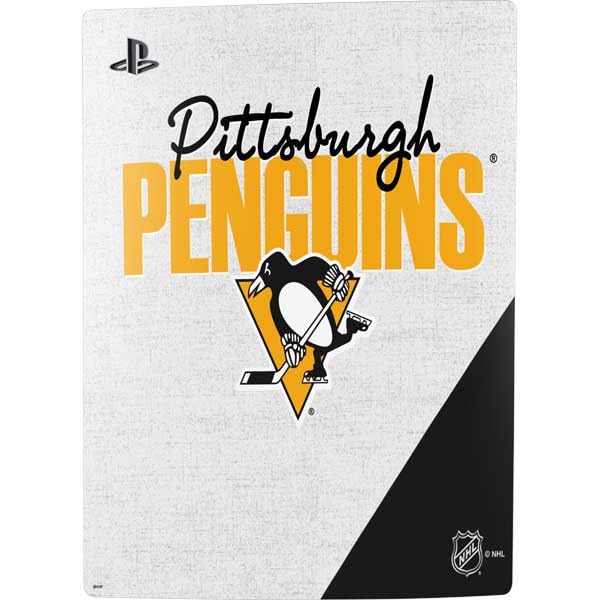 Skinit Decal Gaming Skin Compatible with PS5 Console - Officially Licensed NHL Pittsburgh Penguins Script Design