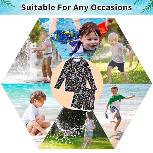 Colorful Skeleton Print Boys Swimsuit Rash Guard Toddler Kids Long Sleeve Swim Shirt and Trunks Swimwear Set 3-10Y4