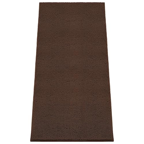 Image of Absorbent Dog Door Mat for Muddy Paws, 72 inch x 36 inch Chenille Indoor Mats for Entryway, Trap Dirt Front Door Mat Indoor Entrance Washable Non Slip Soft Brown