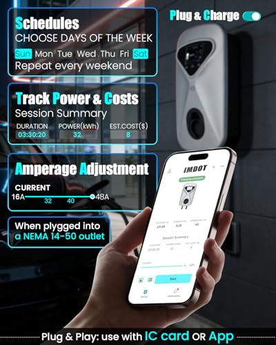 Image of Level 2 EV Charger 48 Amp, 11.5KW 240V Electric Car Charger, NEMA 14-50 Plug, J1772 25' Cable, RFID Card, Smart App (WiFi), Smart Electric Vehicle Charging Stations with UL, ETL Certified EVSE, White