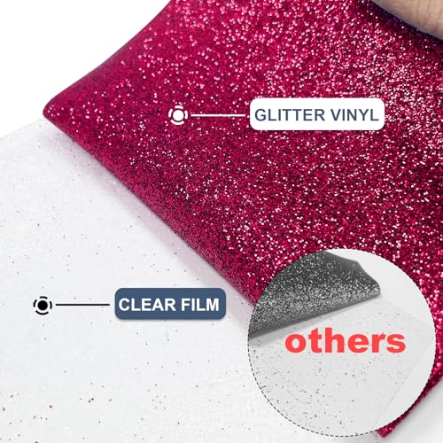 Image of Rose Red Glitter Heat Transfer Vinyl 12 inch x 8 ft HTV for Shirts, Glitter Iron on HTV for All Cutter Machine - Easy to Cut & Weed for Heat Vinyl Design (Hot Pink)