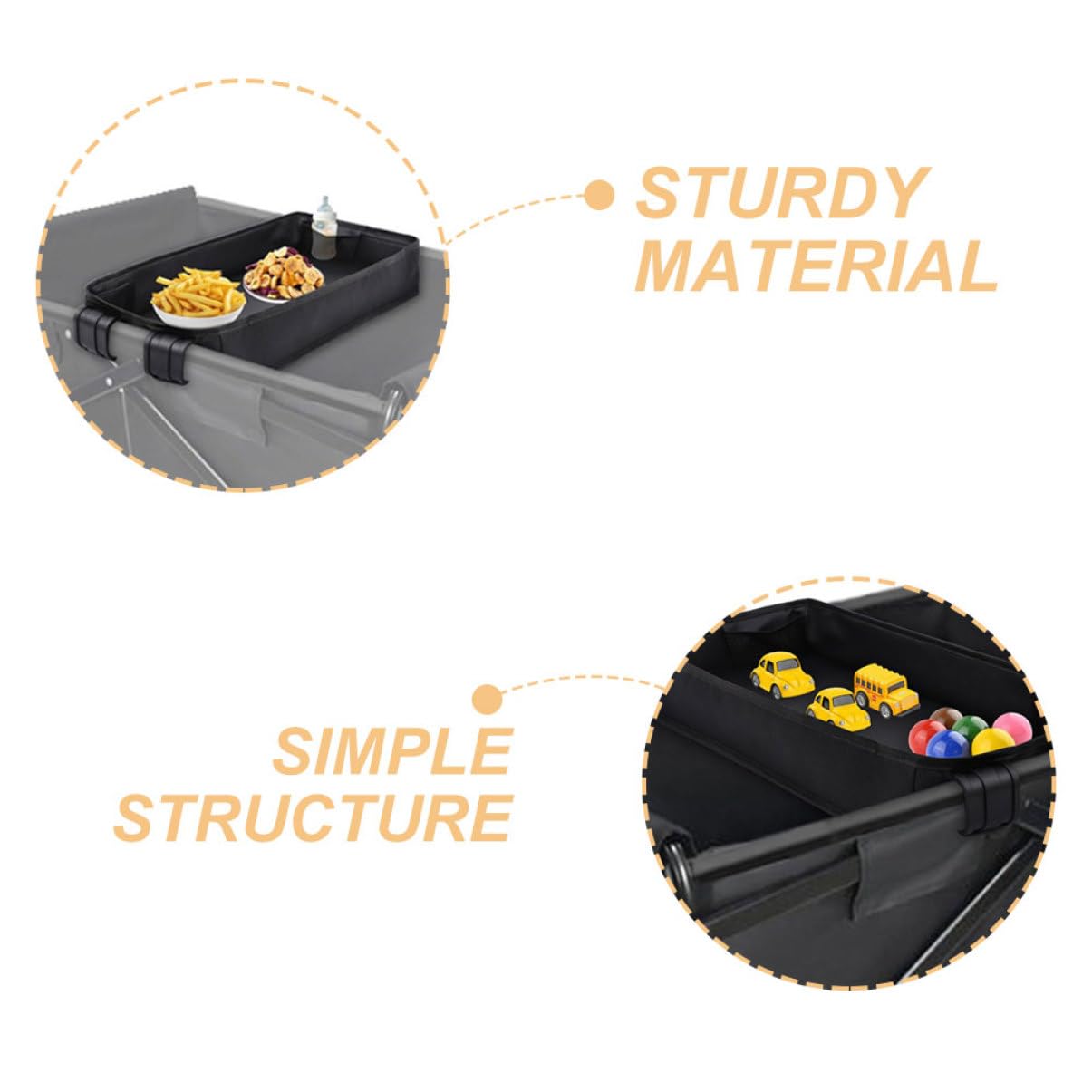 Stroller Tray with Snack Holder Cup Holder Organizer for Carriage Soft Canvas Material Black XL for Snacks The Go