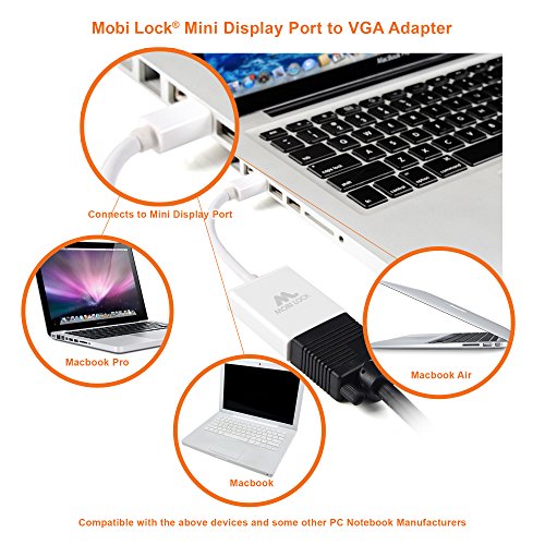 Mobi Lock Mini Displayport To Vga Adapter | Compatible To Mirror Pcs Screen Onto Your Monitor & Projector | 20Cm, White Gold-Plated Cable (Pack Of 1) | Does Not Work With Smartphones #TOP4
