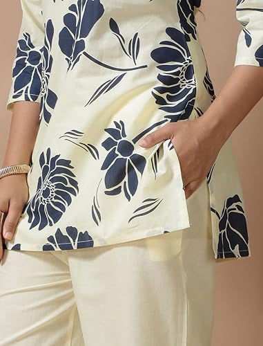 Image of Pinkmint Women's Pure Cotton Co Ord Set l Kurta Sets for Women |Kurta Sets| Printed Kurta with Pant l Stylish Pocket & 3 /4 Sleeve Women Co-ord Set (Avaiable in Plus size)