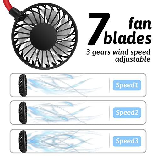 Sohour Home Portable Neck Fan, Personal Fan Usb Mini Sports Hand Free Neck Hanging Desk Office Small Fan For Household Travel Room Outdoor Sports (Black/Red) #TOP4